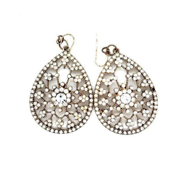Pear Shaped Flower Crystals Statement Earrings - Picture 1 of 4